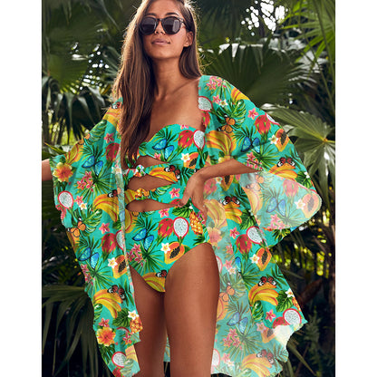 Summer Outfits 2023 | One-Piece Swimsuit Tube Top Tied Floral Summer Outfit 2-piece set