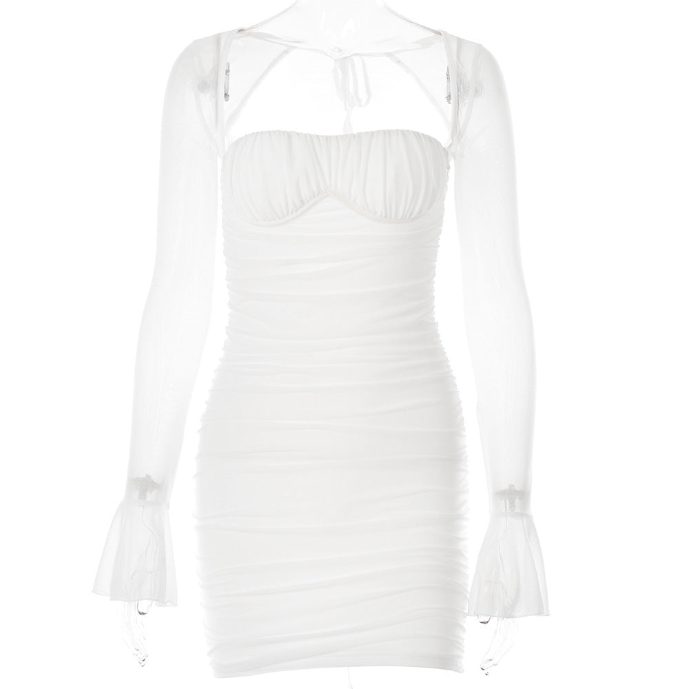 Bridal Mini Dresses | Tulle See Through Long Sleeve Mini Dress