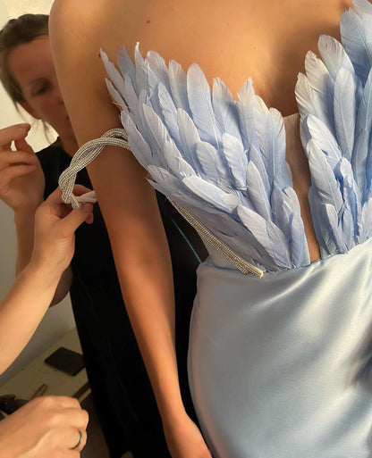 Wedding Dresses Summer | Silk and Feathers Slit Dress