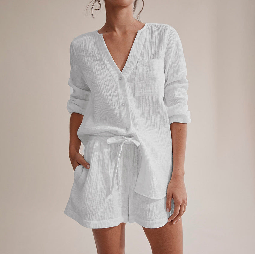 Clean Girl Aesthetic Outfits | Cotton Shirt and Shorts 2-piece Set