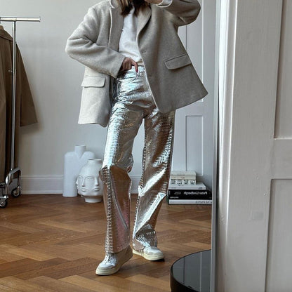 Silver Pants 2023 Trends | Metallic Silver Chrome Pants