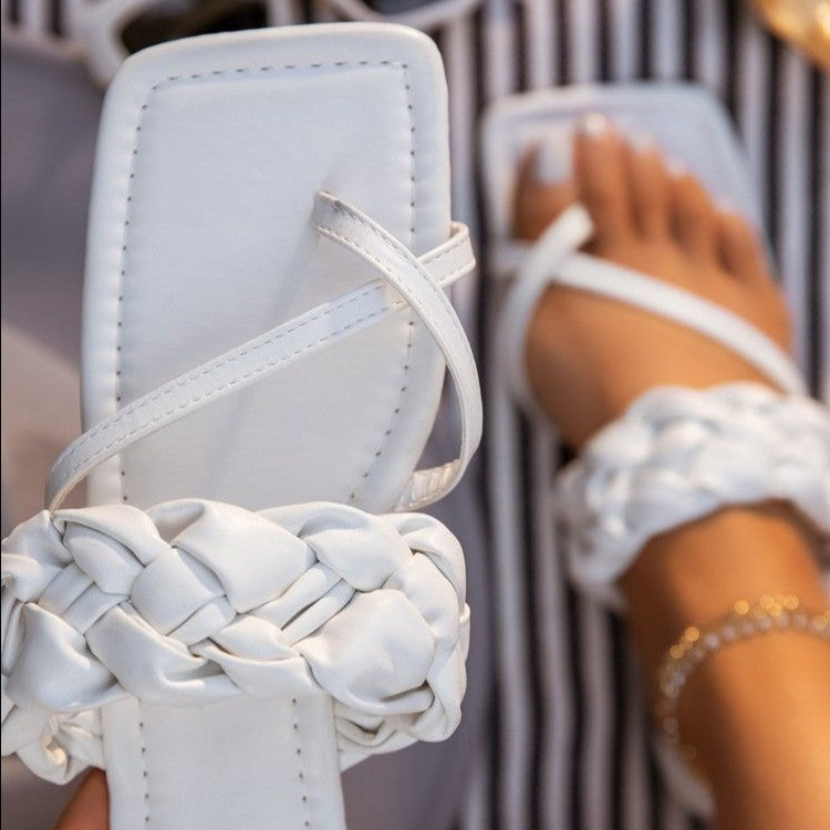 Spring Summer Sandals | Braided Cross Toe Flat Sandal