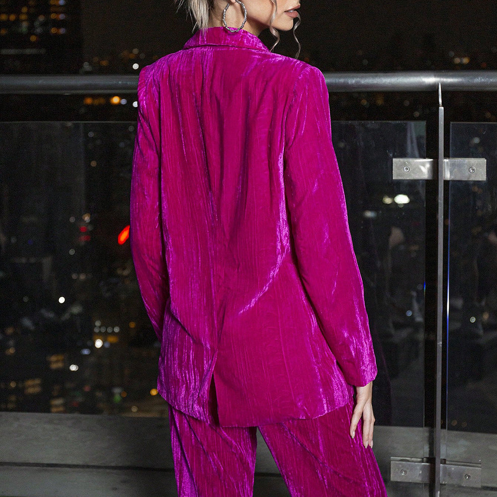 Fall 2023 Fashion Trends | Hot Pink Velvet Blazer Trouser 2-piece Set