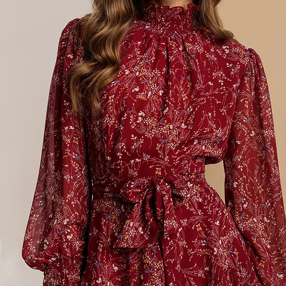 Fall Outfits | Chiffon Turtleneck Ruffles Aesthetic Dress
