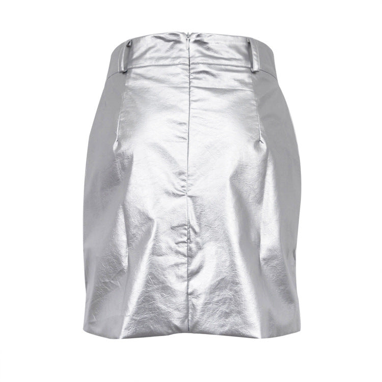 2024 Fashion Trends | Silver Metallic Faux Leather Skirt