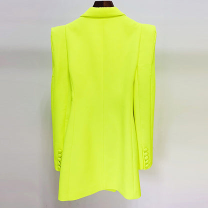 2022 Fall Fashion Trends | Neon Yellow Aesthetic Structured Oversized Cotton Blazer Outfit 2-piece Set