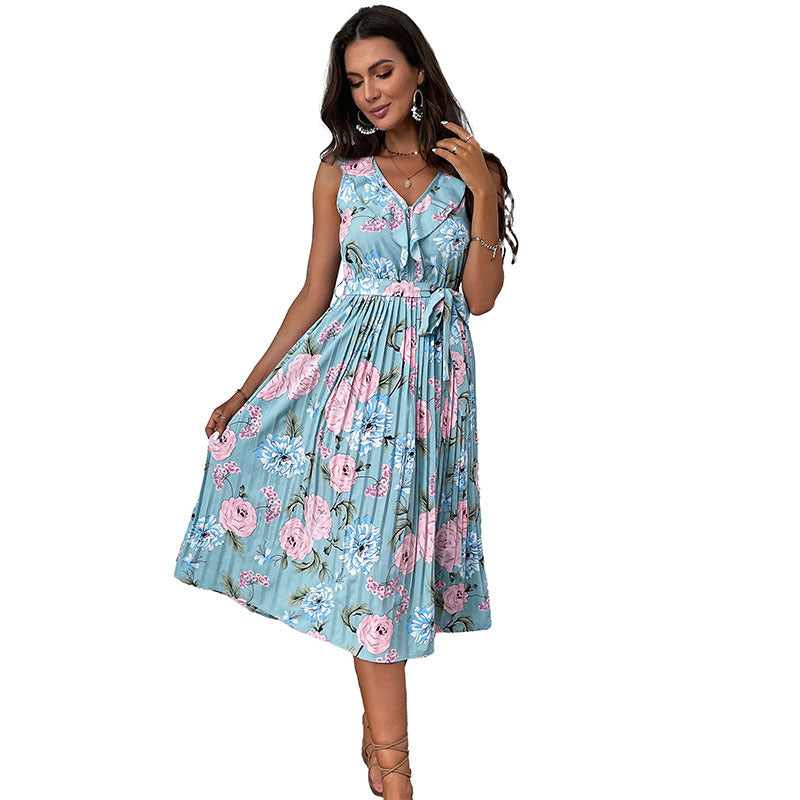 Floral Dress | Light Blue and Pink Floral Print Sundress