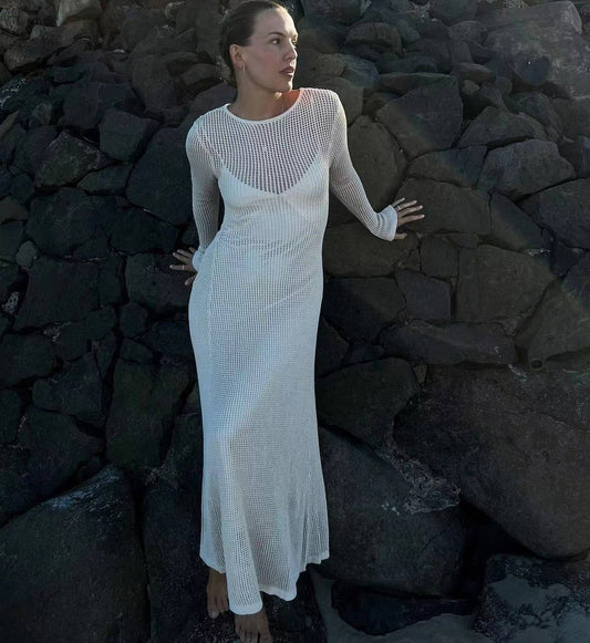 Vacation Outfits | See Through Cut Out Maxi Sweater Beach Dress