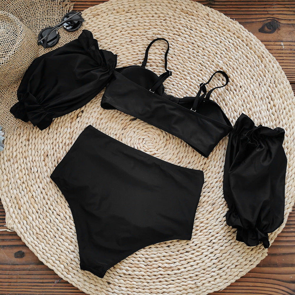 Summer Outfits 2023 | Black Puff Sleeve Tube Top High Waist Bikini