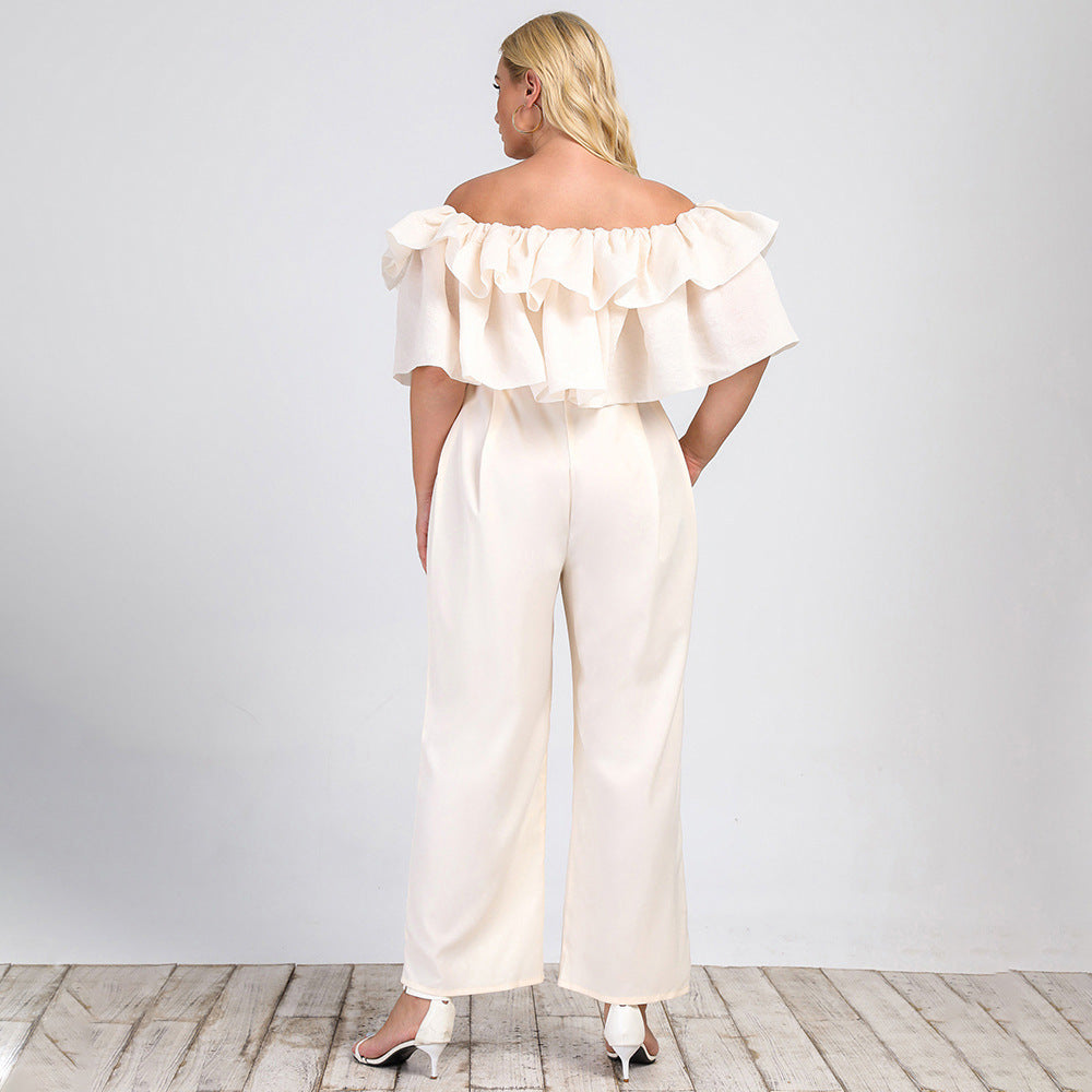 Curvy Aesthetic Outfits | Ruffles Off-Shoulder Jumpsuit
