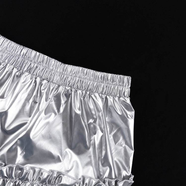 Metallic Silver Tiered Maxi Skirt