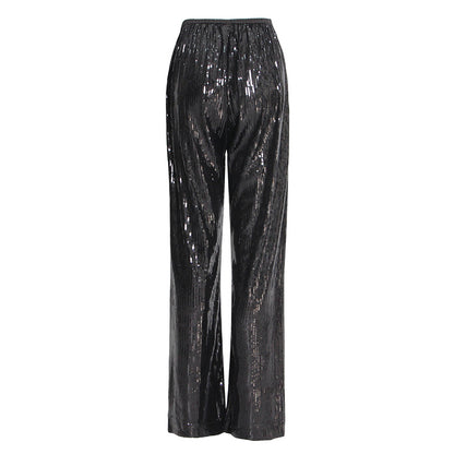 Wide Leg Pants Outfit | Black Aesthetic Elegant Glitter Sequined Pants