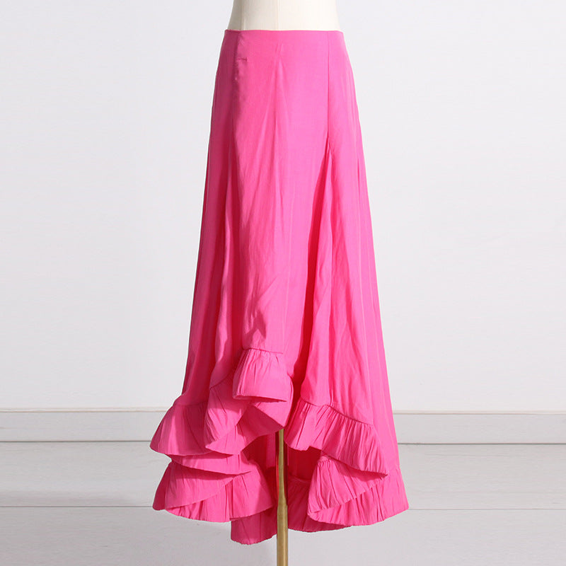 Elegant Summer Outfits |  3D Pink Elegant Ruffles Maxi Skirt Outfit 2-piece set,