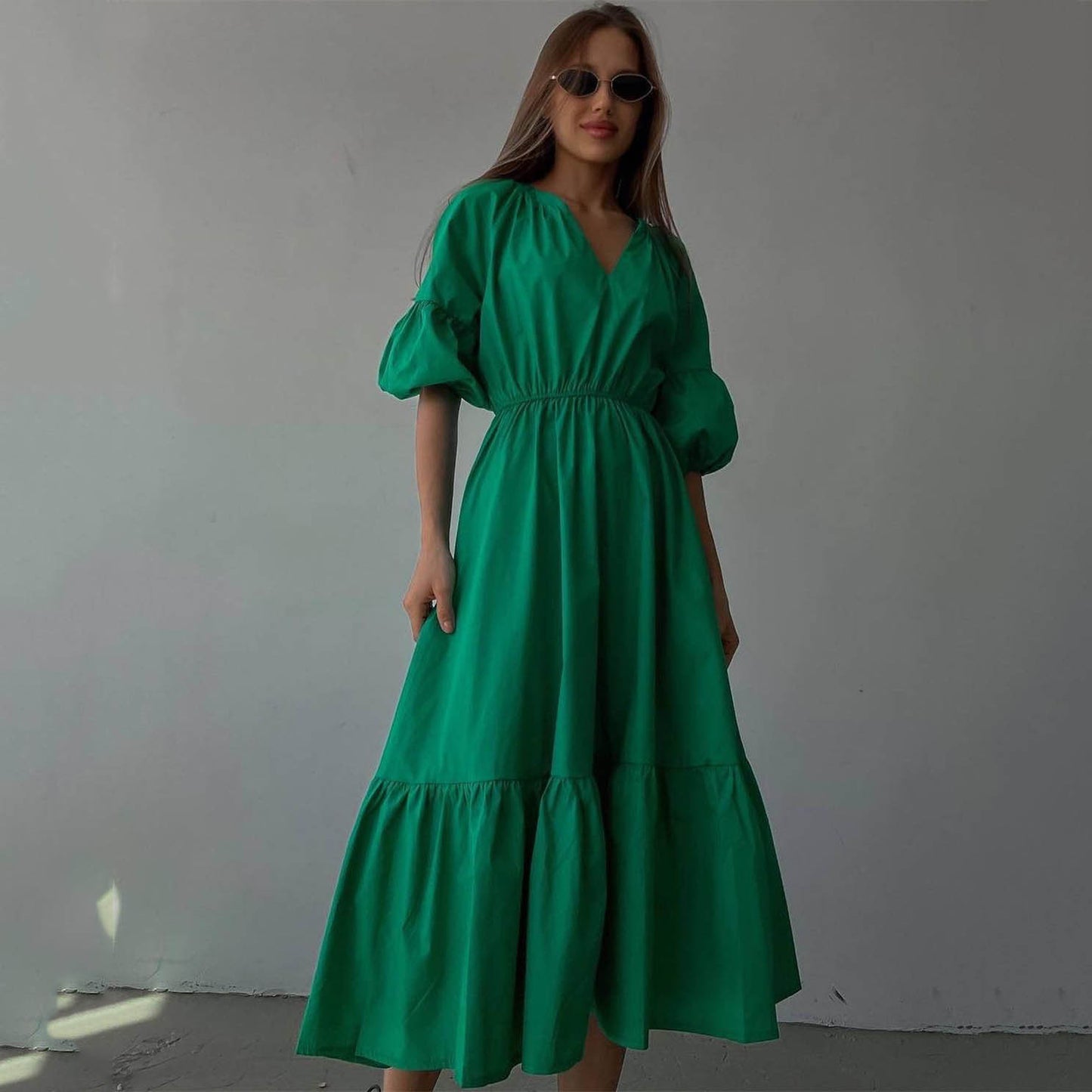 Elegant Summer Dresses | V neck High Waist French Cotton Dress