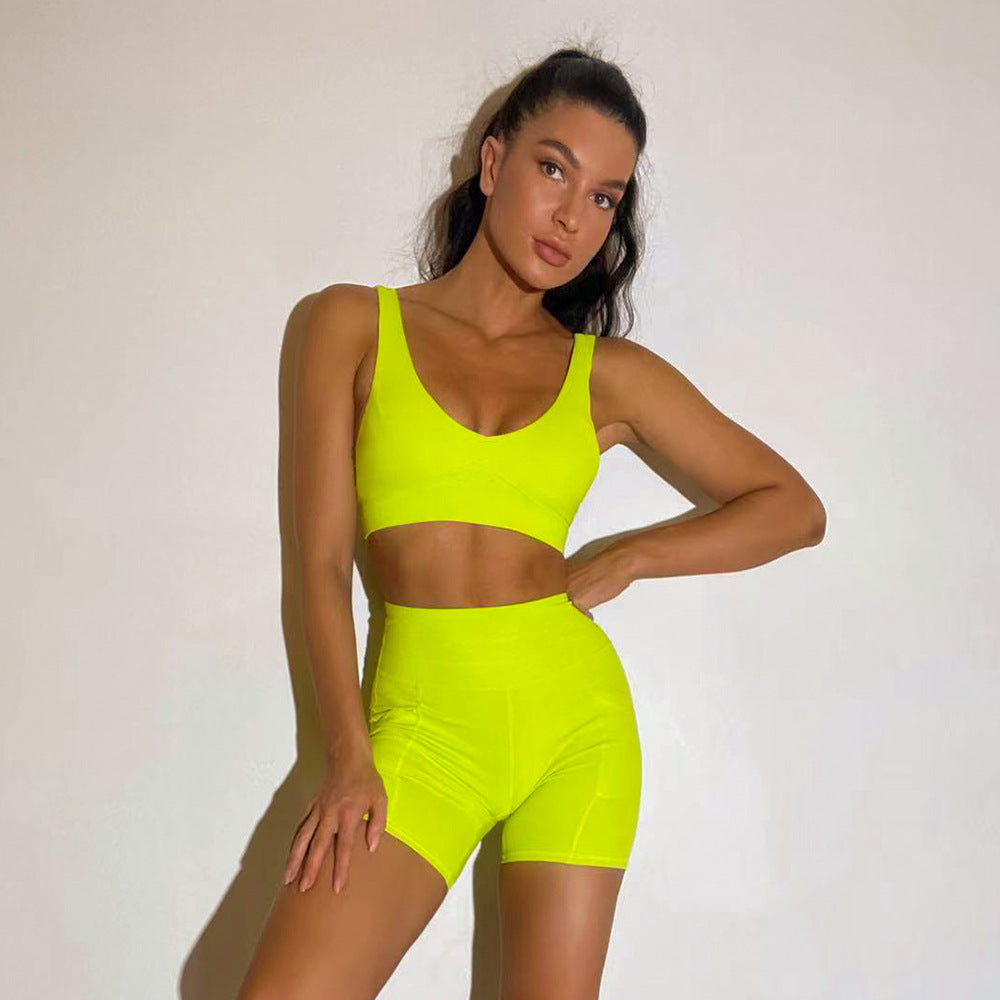 Gym Outfits 2023  Neon Yellow Aesthetic Buckle Push up Sport Bra Top – TGC  FASHION