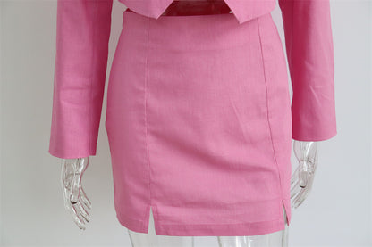 Capsule Wardrobe 2023 | Pure Cotton Pink Blazer Mini Skirt Summer Outfit 2-piece set.