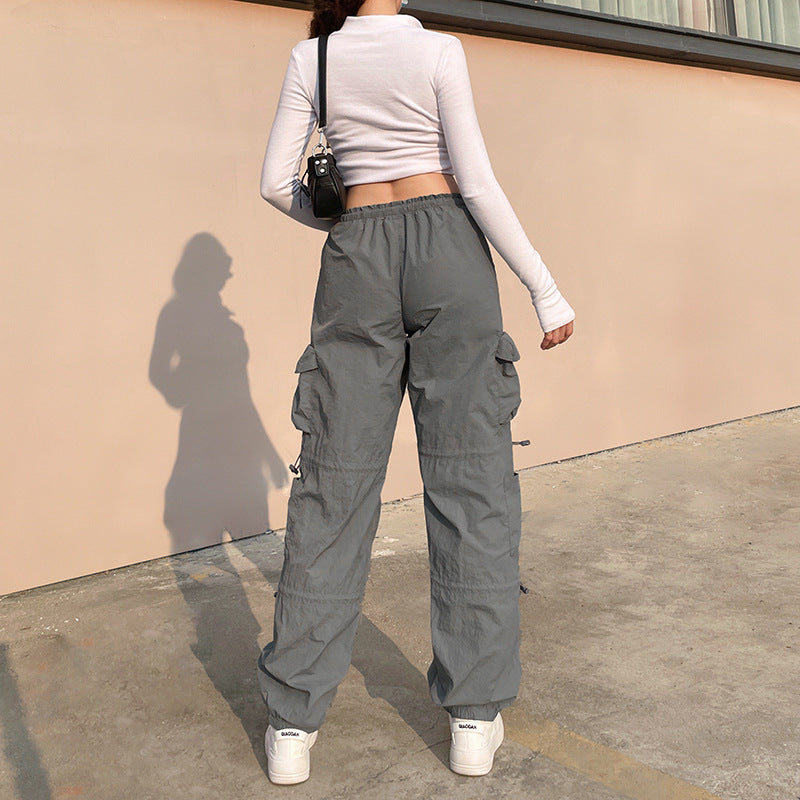 Y2K Outfits |  Cotton Beige Cargo Pants with Big Pockets Straight Denim Jeans