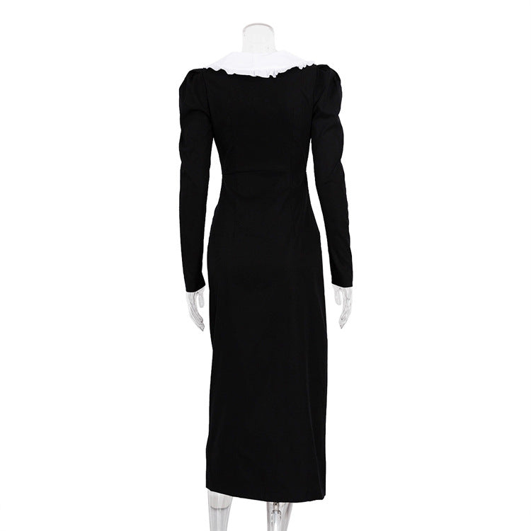 Fashion Trends 2023 | White Collar Classic Cotton Long Black Dress