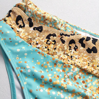 Summer Outfits | Gold Sequin Aesthetic CrissCross Leopard Print Gradient Bikini