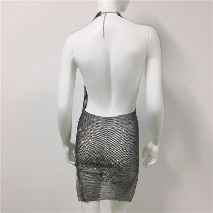 2024 Fashion Trends | Metallic Rhinestone Scarf and Rhinestone Halter Dress