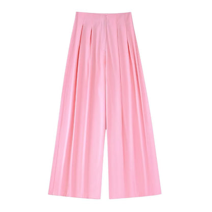 Pink Outfits | Silk Cropped Top Blazer and Wide Leg Pants 2-piece Set