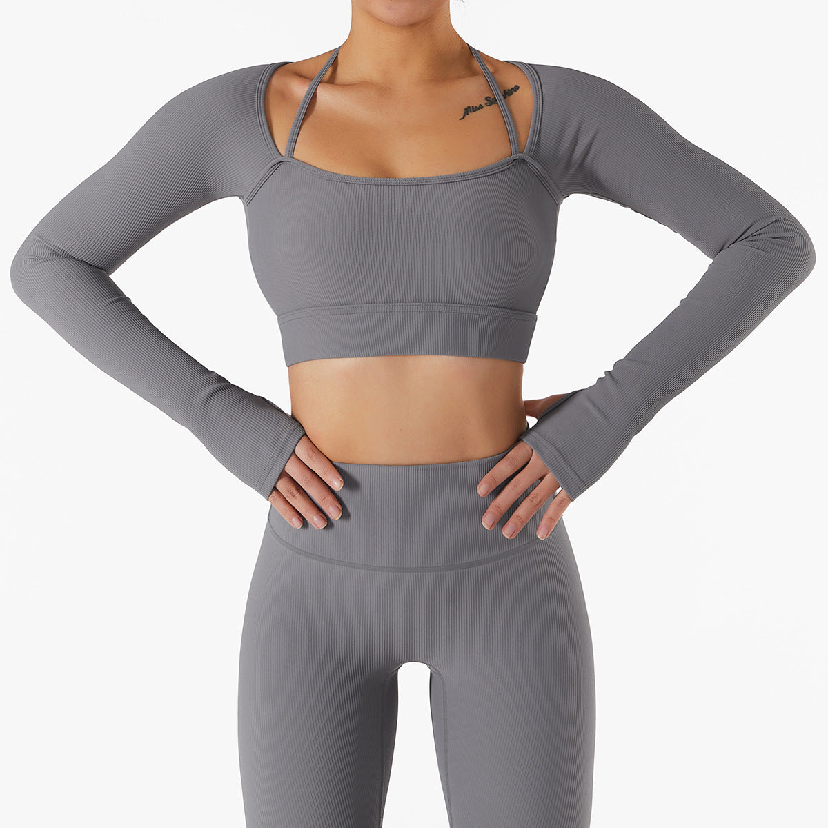 Workout Aesthetic | White Off Shoulder Sports Bra with Sleeves