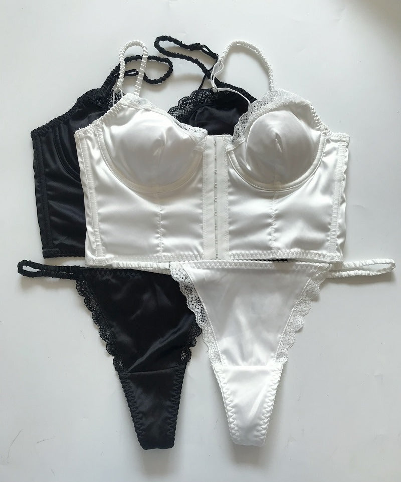 Lingerie Outfits | Satin Corset Bra Vest Panty Lingerie Outfit 2-piece Set