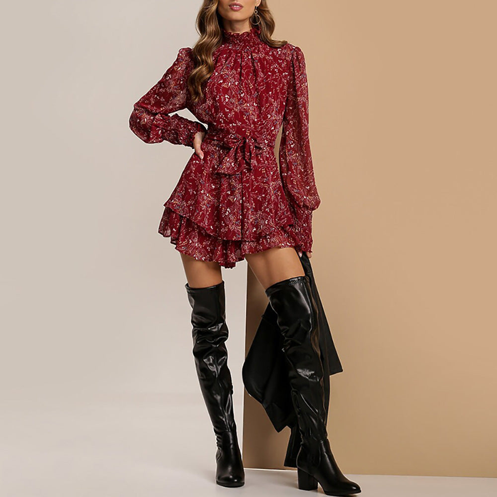 Fall Outfits | Chiffon Turtleneck Ruffles Aesthetic Dress