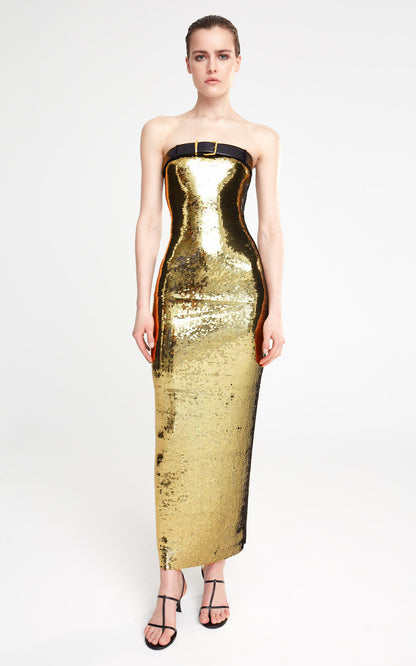 Fashion Dresses 2023 | Gold Sequined Belt Tube Top Aesthetic Dress
