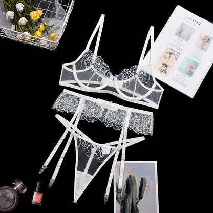 Bridal Lingerie | Floral Mesh See Through Lingerie  Outfit 3-piece Set