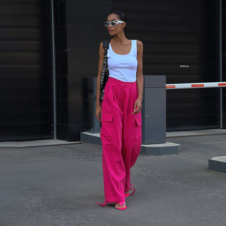 Casual Outfits  Hot Pink Aesthetic Loose Cargo Wide Leg Pants
