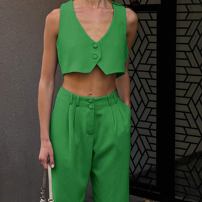 Summer Work Outfits | Crop Top Vest Trousers 2-piece set