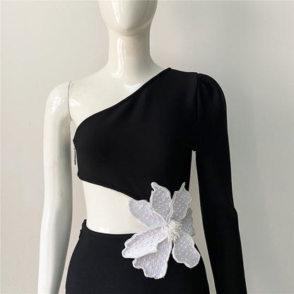 Elegant Dresses | White 3D Floral Rhinestone Flower Cut Out Dress