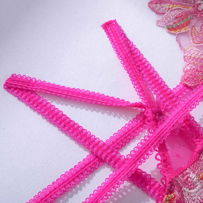 Lingerie Outfits | Hot Pink Floral Lingerie Outfit 3-piece Set