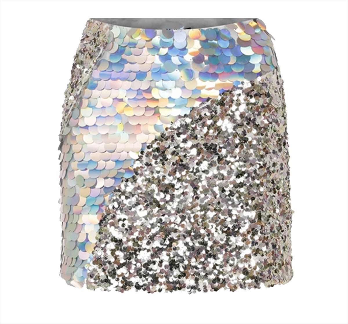 Silver Aesthetic Outfit | Holographic Silver Sequined Mini Skirt