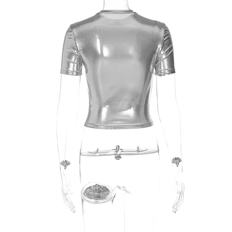 Y2K Fall Outfits | Silver Metallic Crop Top