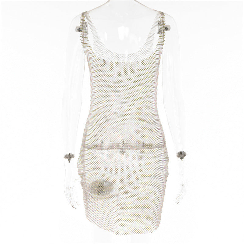 Euphoria Outfits | Diamond Rhinestones Glitter See Through Cami Mini Dress.