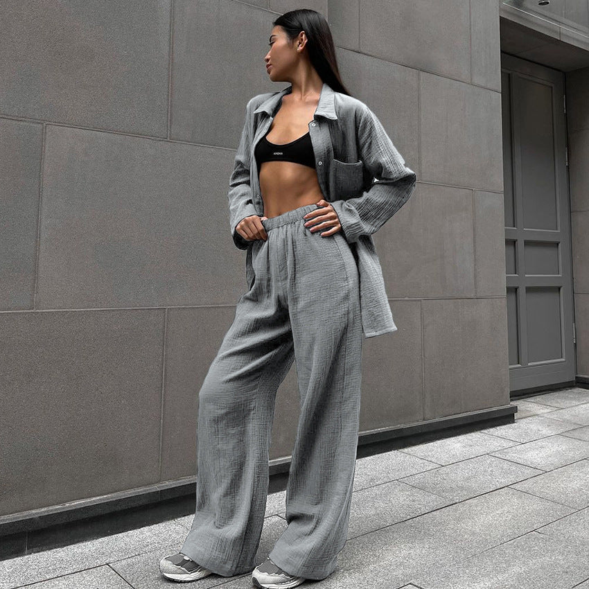 Cute Winter Outfits | Cotton Gray Shirt and Pants Outfit 2-piece Set