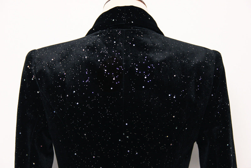 Fashion Outfits | Black Glitter Sequined Velvet Blazer