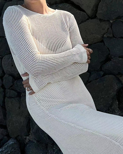 Vacation Outfits | See Through Cut Out Maxi Sweater Beach Dress