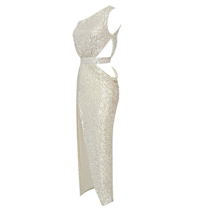 Prom Dresses | One Shoulder Sequined Silver Glitter Dress