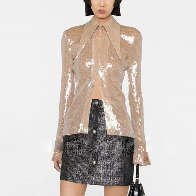 Euphoria Outfits | See Through Sequined Glitter Shirt Top with Belt
