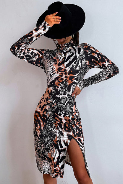 2022 Western Wild | Snake Leopard Print Turtleneck Dress