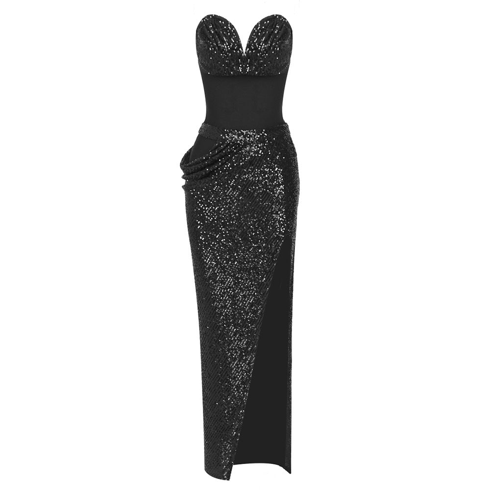 Prom Dresses | Black Tube Top Slit Maxi Skirt