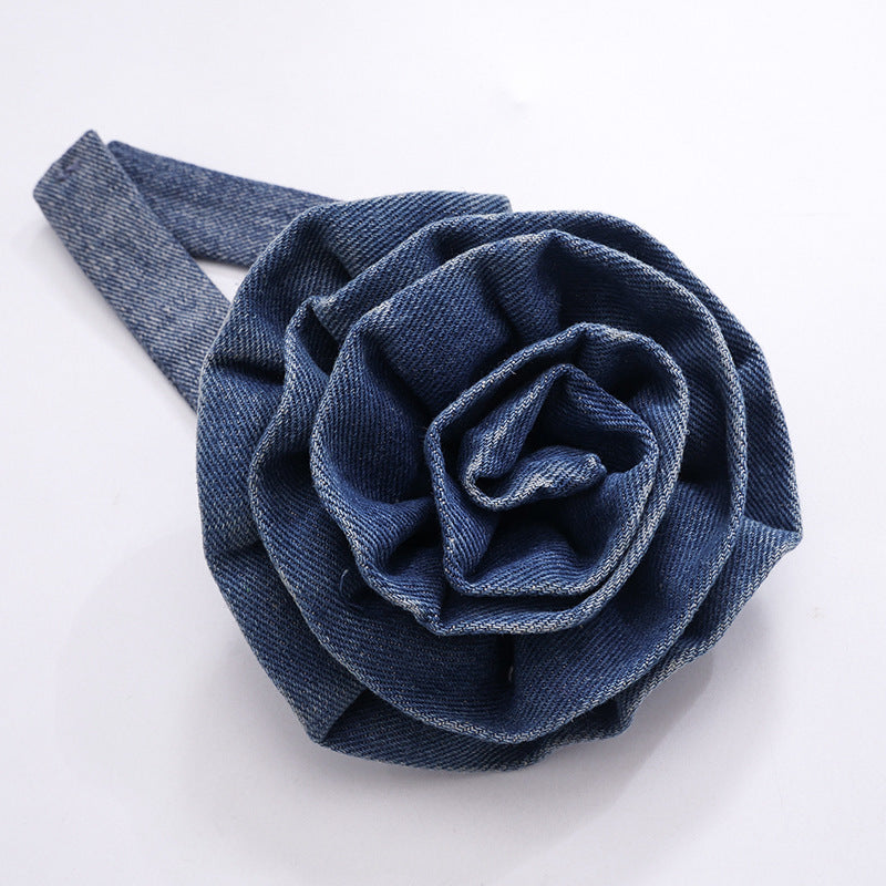 Denim Fashion Outfits | 3D Denim Flower Off-Shoulder Crop Top