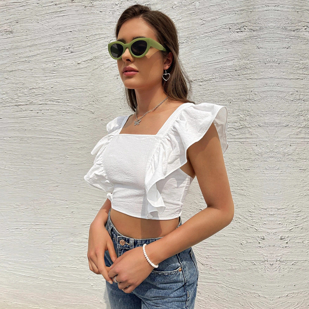 Cute Spring Outfits | Backless Ruffle Crop Top