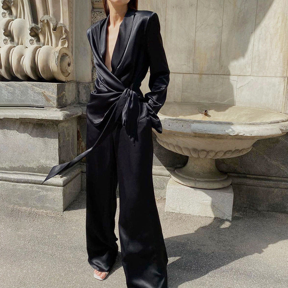 Silk Satin Outfits | Black Aesthetic Silk Pants Outfit 2-piece Set