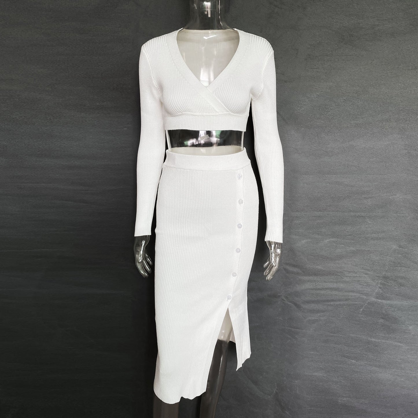 2023 Fashion Trends | Lilac Lavender Haze Sweater Crop Top Skirt Outfit 2-piece Set