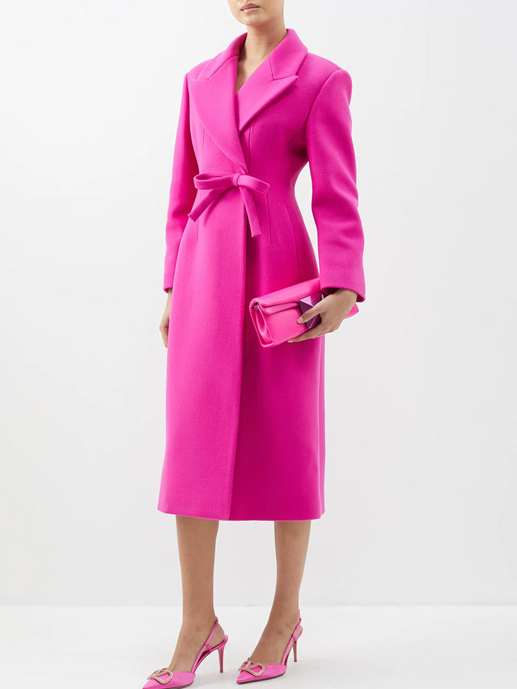 Trench Coat Outfits | Elegant Bow Hot Pink Trench Coat