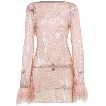 Euphoria Outfits | Feathers Glitter Aesthetic See-Through Dress